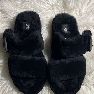 UGG Black Plush Slide Sandals